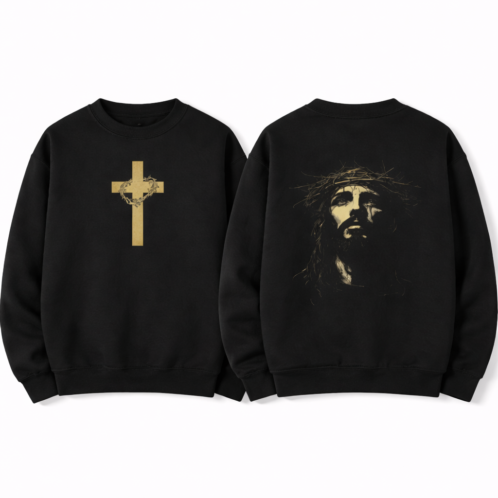 Christian Cross & Jesus Crown of Thorns Hoodie/Sweatshirt/T-shirt – Faith Streetwear Graphic Pullover