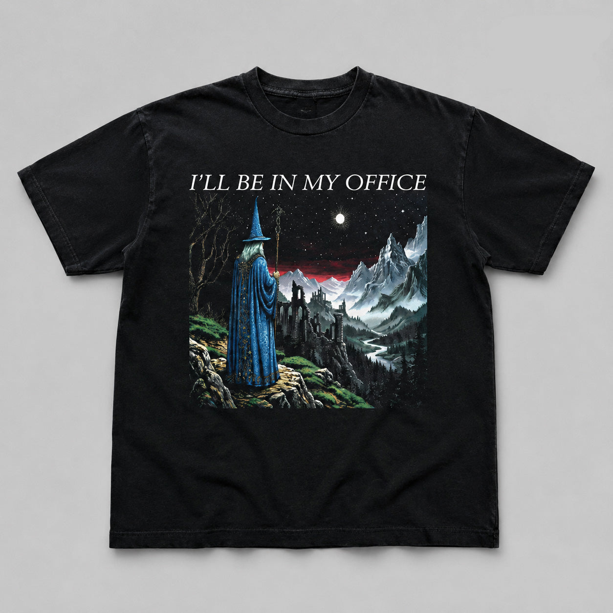 I'll Be In My Office Fantasy Tee – Vintage Wizard Mountain Graphic Shirt/Sweatshirt/Hoodie
