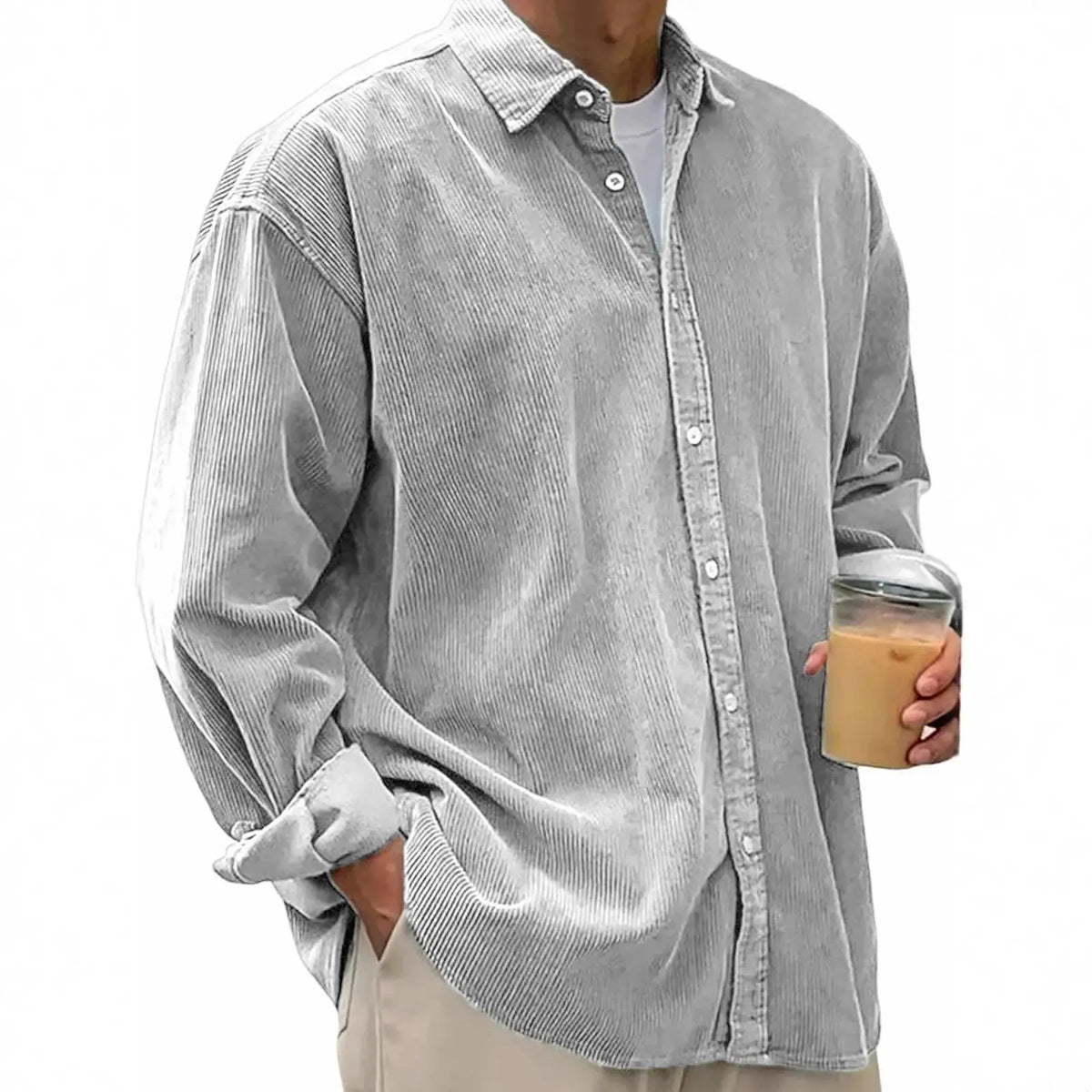 Men’s Corduroy Button-Down Shirt – Relaxed Fit Long Sleeve Casual Overshirt
