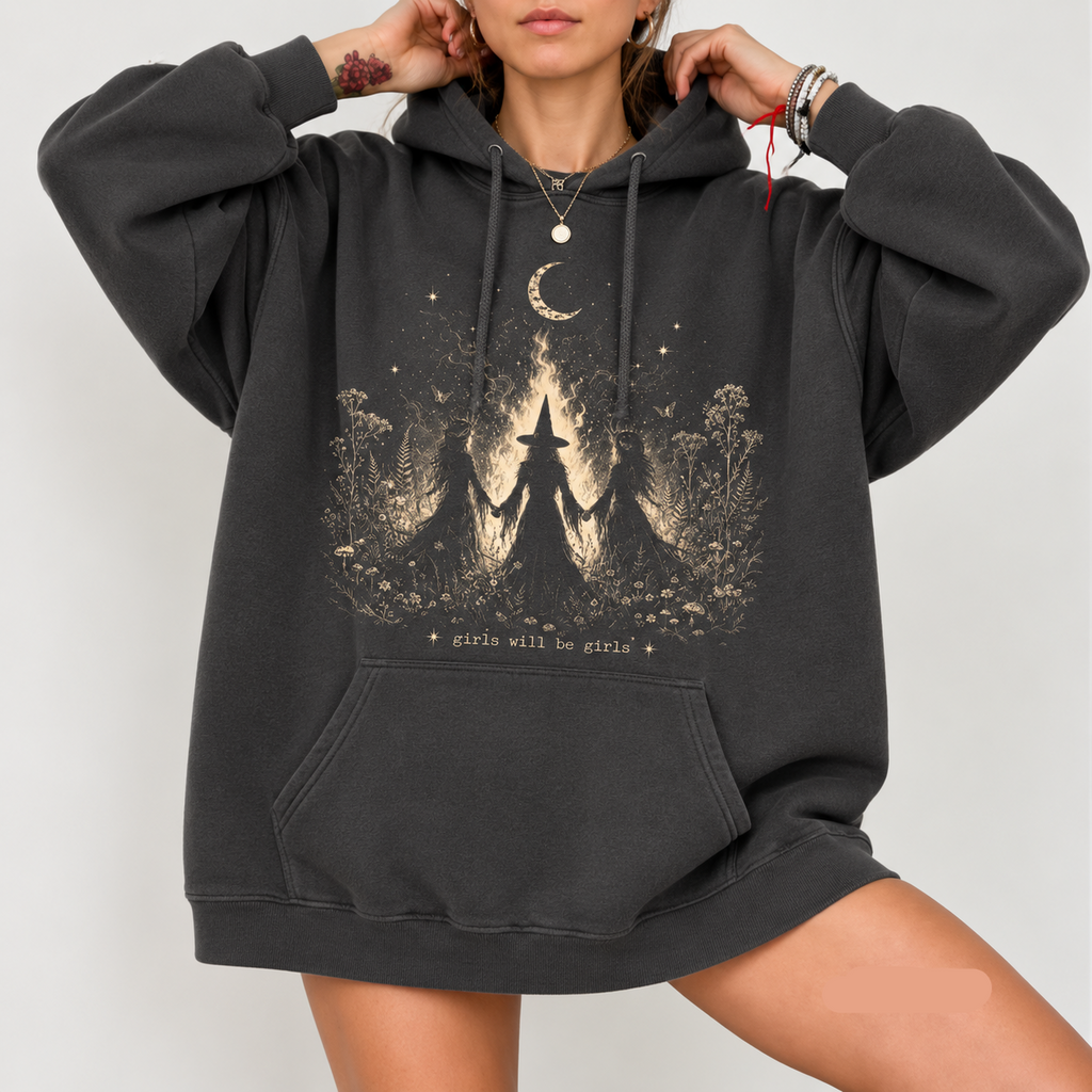 Girls Will Be Girls Witchy Shirt/Sweatshirt/Hoodie – Vintage Halloween Graphic Tee