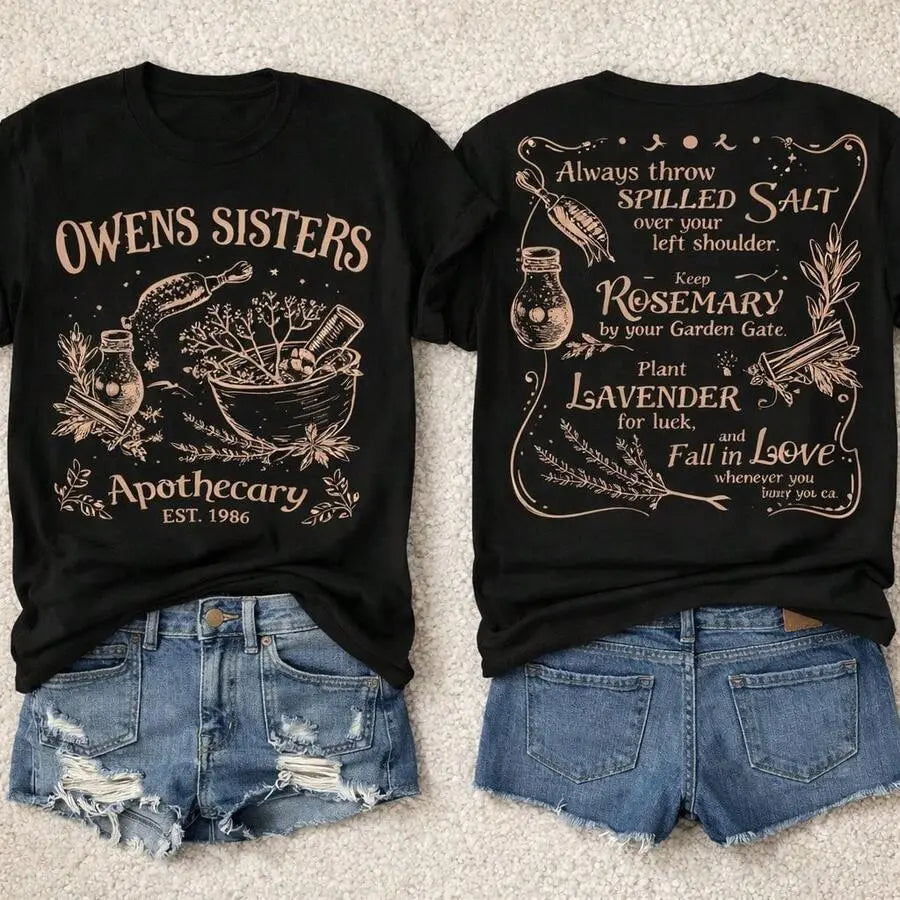 Owens Sisters Apothecary Shirt – Vintage Witchy Herb Graphic Tee, Botanical Front & Back T-Shirt/Sweatshirt/Hoodie