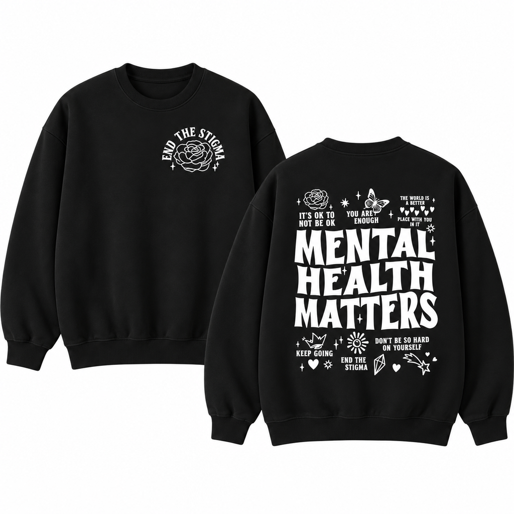 Mental Health Matters T-Shirt/Sweatshirt/Hoodie – Positive Affirmation Vintage Washed Front & Back Graphic Tee