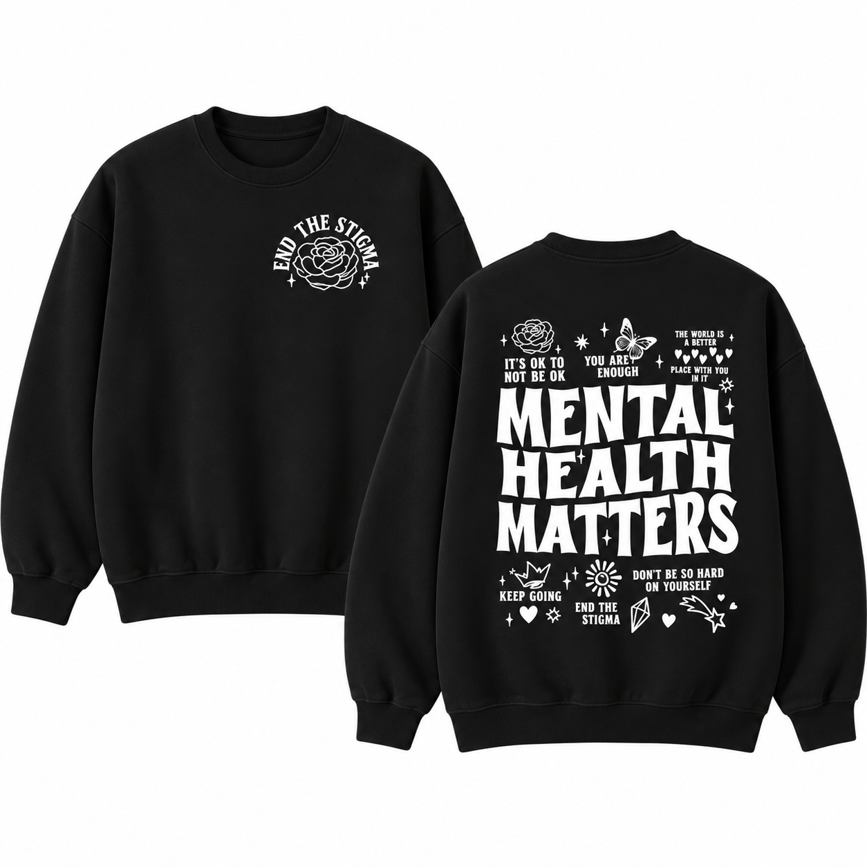 Mental Health Matters T-Shirt/Sweatshirt/Hoodie – Positive Affirmation Vintage Washed Front & Back Graphic Tee