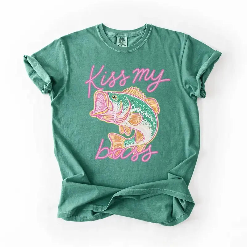 BojjiCo Kiss My Bass Fish T-Shirt/Sweatshirt/Hoodie - Cute Preppy Lake Life Outfit Sassy Fishing Gift for Her