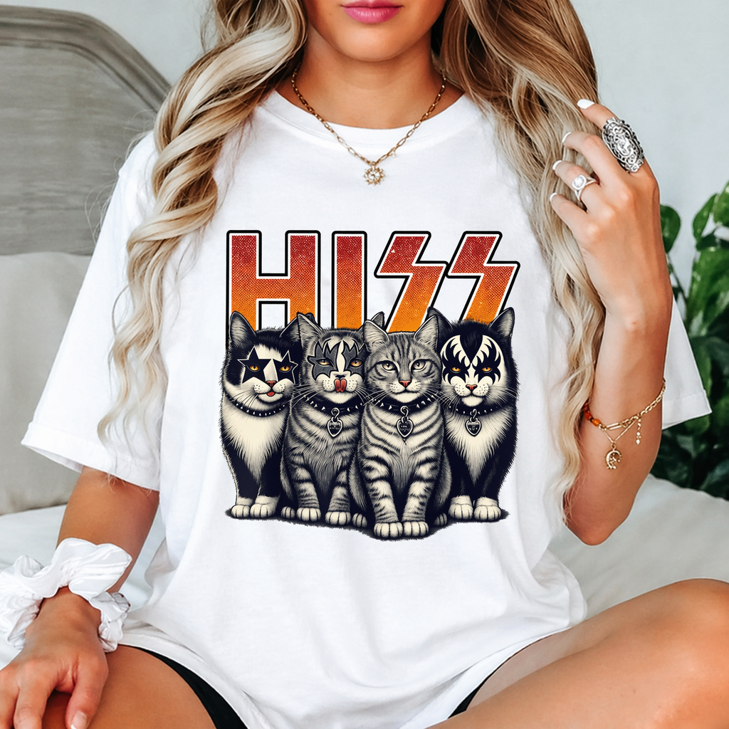 Cute Hiss Cats Rock Kittens Kitty Rocking Music Cat Lovers Men T-Shirt men woman unisex tee Shortsleeve Casual Graphic Fashion