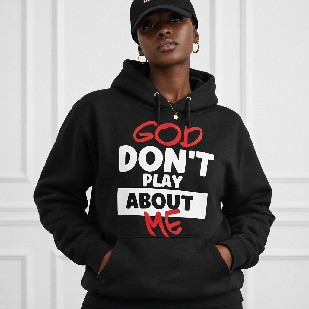 Plus Size Trendy Casual T-Shirt with Inspirational God Don't Play About Me Quote Print for American Women All Seasons Cotton Loose Top Unisex Garment
