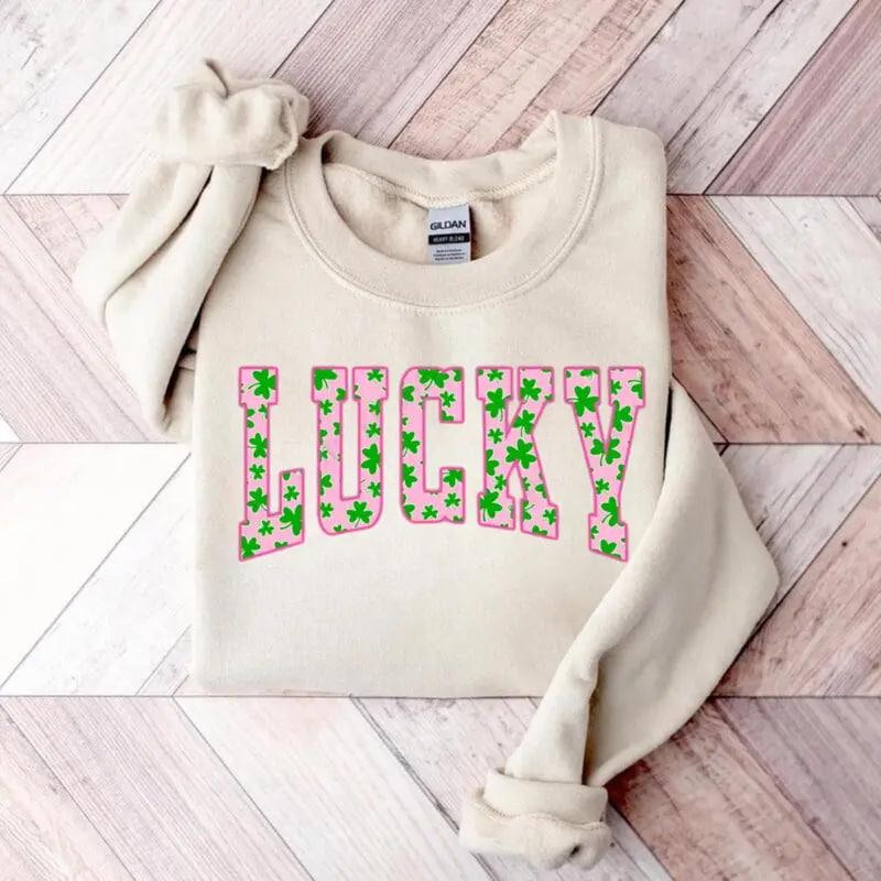 Lucky Clover sweatshirt with green shamrock design, perfect for St. Patrick’s Day, a cute Irish holiday shirt combining festive style and cozy comfort Shirt / Hoodie / Sweatshirt