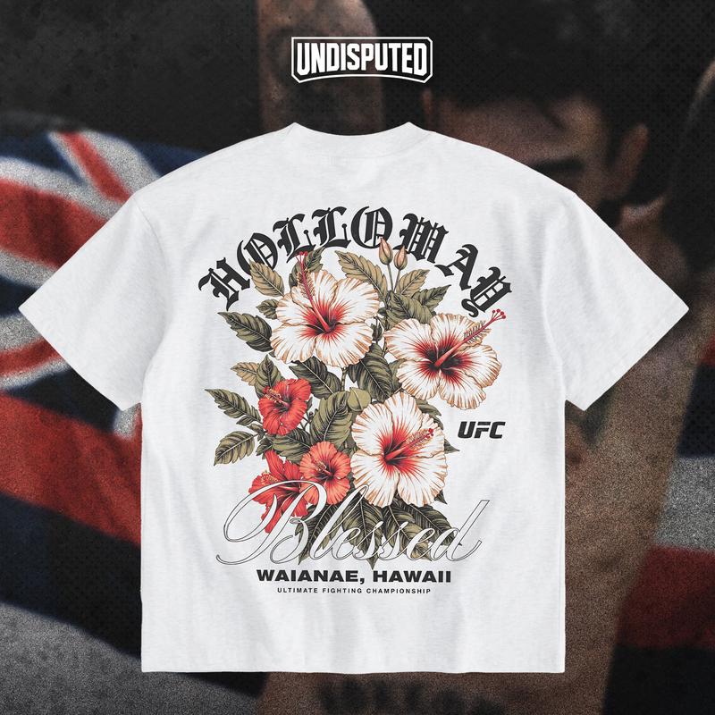 UNDISPUTED Max Holloway "Blessed" Hawaii Hibicus UFC Heavy Cotton T-shirt UFC 318 BMF Shirt Fan Apparel Menswear Direct-to-garment Breathable Printing