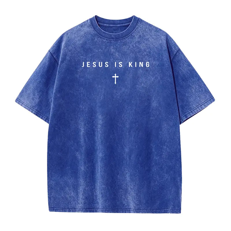 Jesus Is King T-Shirt/Sweatshirt/Hoodie – Vintage Washed Christian Cross Graphic Tee, Minimalist Faith Shirt
