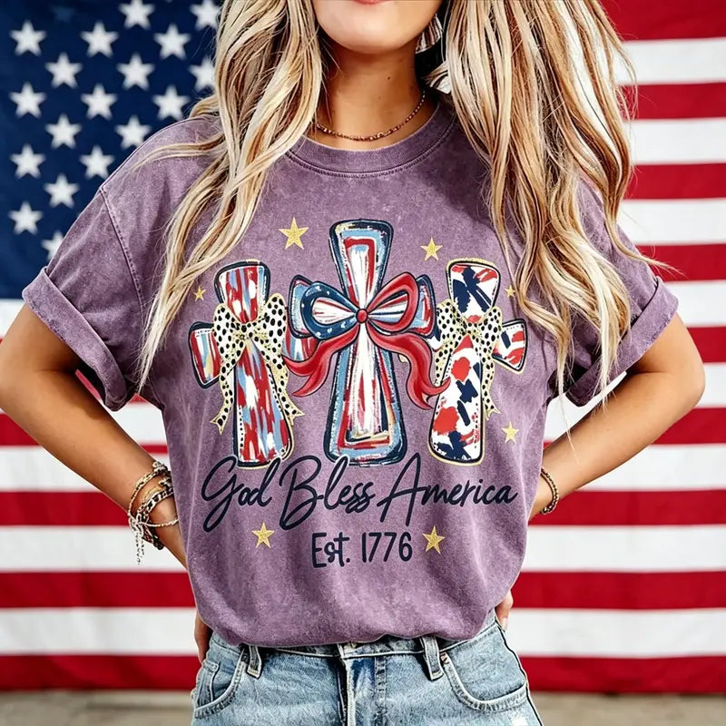 God Bless America Cross Graphic Tee 🇺🇸✝️