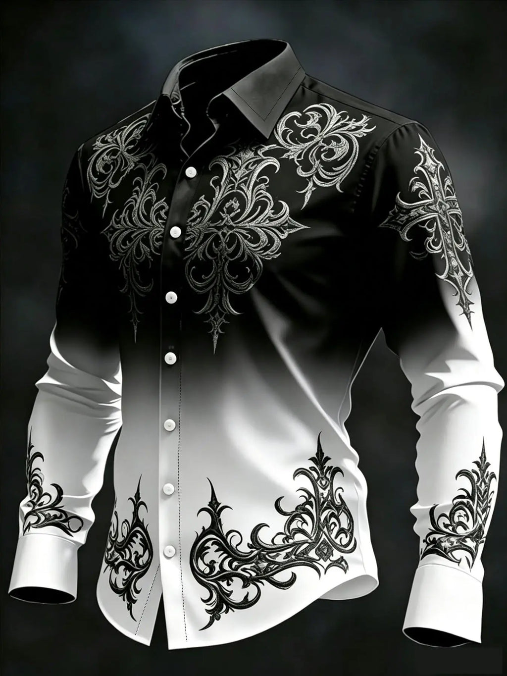 Men’s Baroque Print Gradient Shirt – Long Sleeve Button-Down Statement Shirt