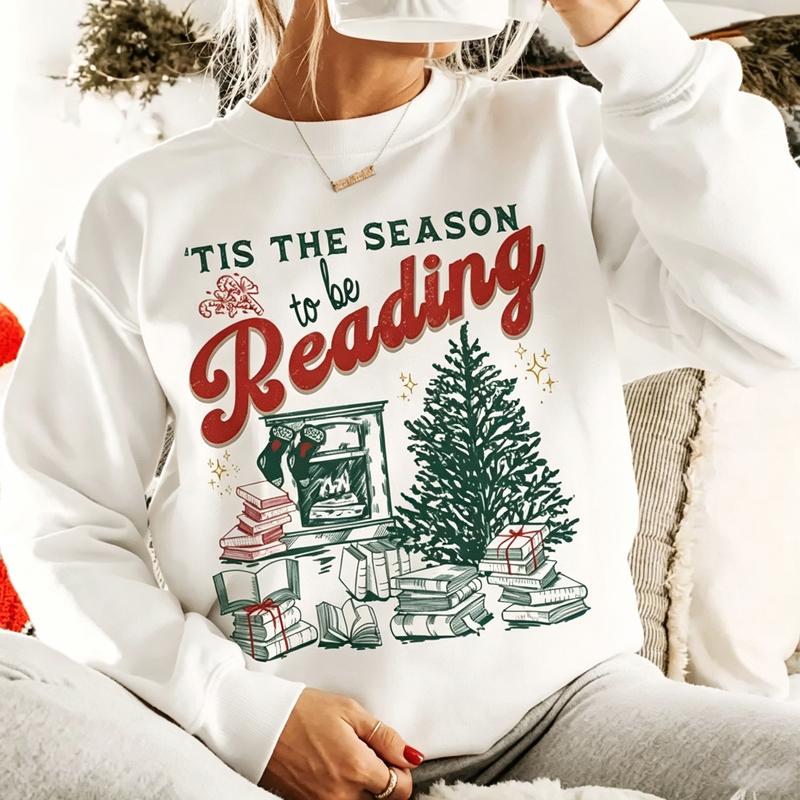 Tis the Season to Be Reading Sweatshirt/Hoodie/T-Shirt – Retro Christmas Book Lover Crewneck