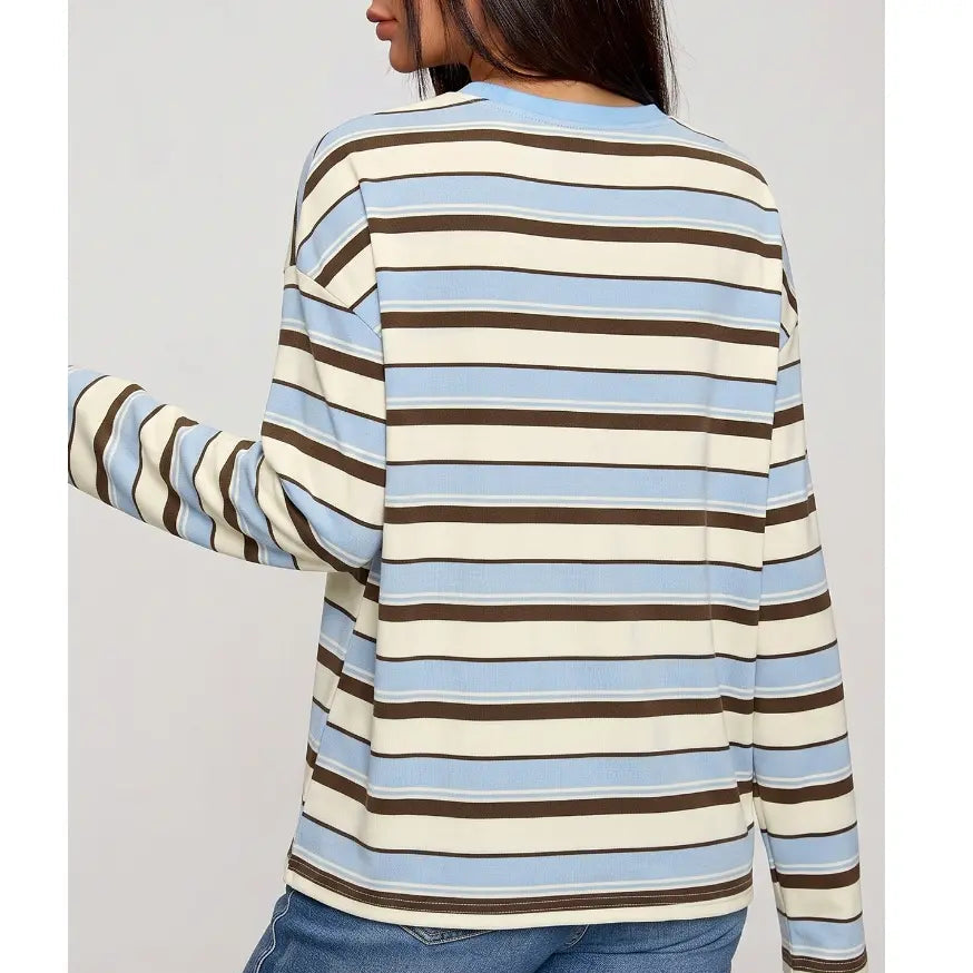 Retro Striped Long Sleeve Top – Women's Relaxed Everyday Tee