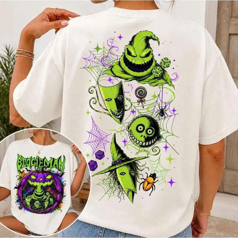 Boogeyman Halloween T-Shirt/Sweatshirt/Hoodie – Neon Spooky Character Front & Back Graphic Tee