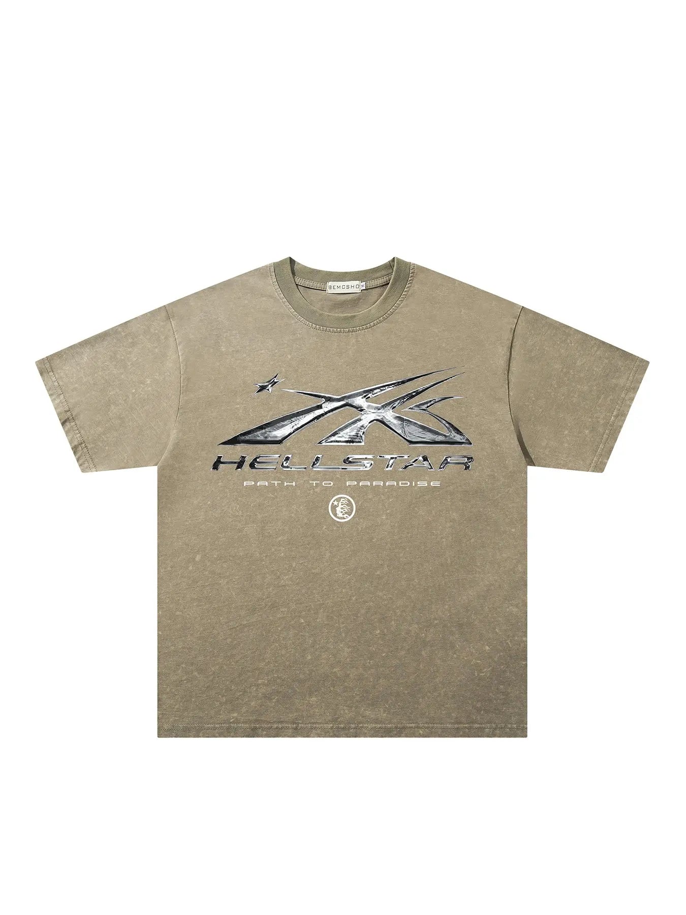 Vintage Dark Streetwear Street Style Washed Star Flame Design Tee