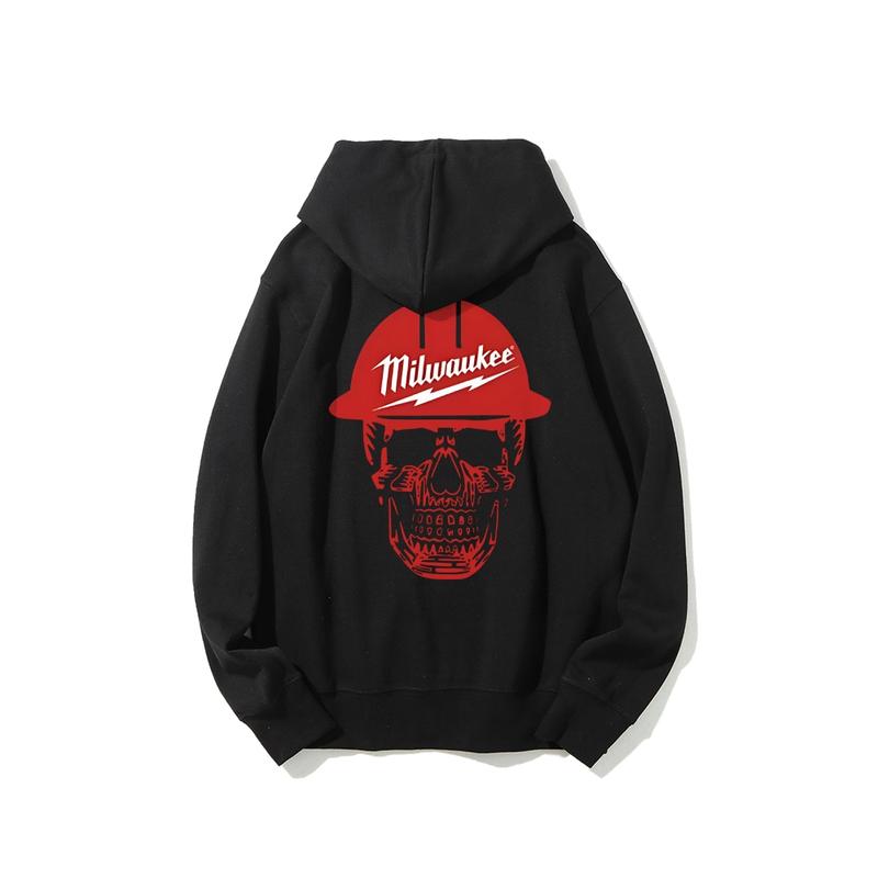 Milwaukee Skull Hoodie, Bold Graphic Pullover For Men For Women, Streetwear Workwear Style, Unisex Fit, Gift For Tool For Garage Fans, Unisex Long Sleeve Pullover Shirt