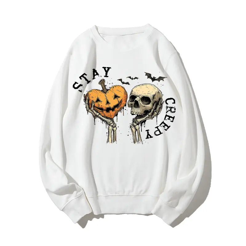🎃Stay Creepy Skeleton Pumpkin Graphic T-shirt/Sweatshirt/Hoodie – Vintage Halloween Pullover Sweatshirt