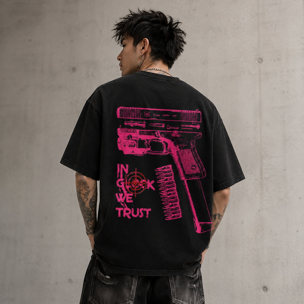 In Glock We Trust Graphic Hoodie/Sweatshirt/T-shirt – Bold Firearm Blueprint Print Pullover, Casual Streetwear Sweatshirt