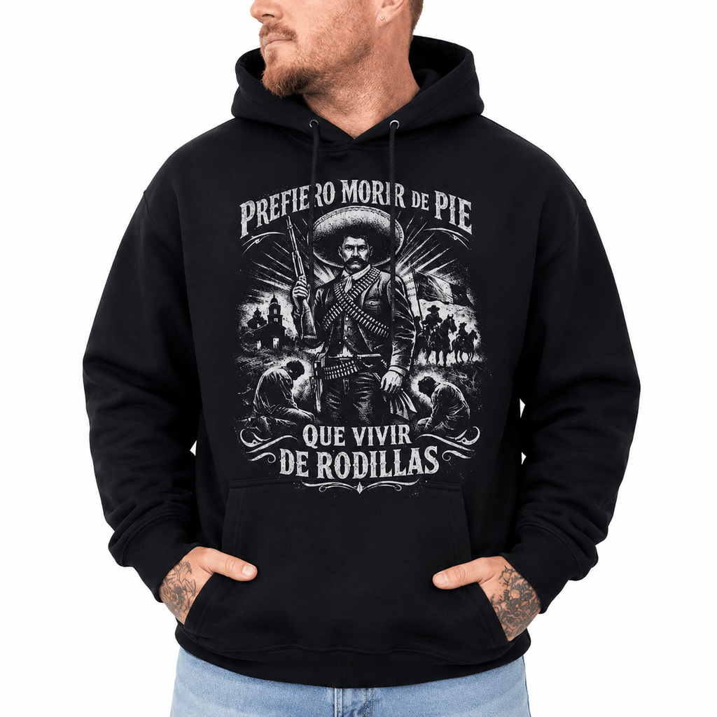Prefiero Morir de Pie T-Shirt/Sweatshirt/Hoodie – Vintage Mexican Revolutionary Emiliano Zapata Graphic Tee, Spanish Quote Shirt for Men