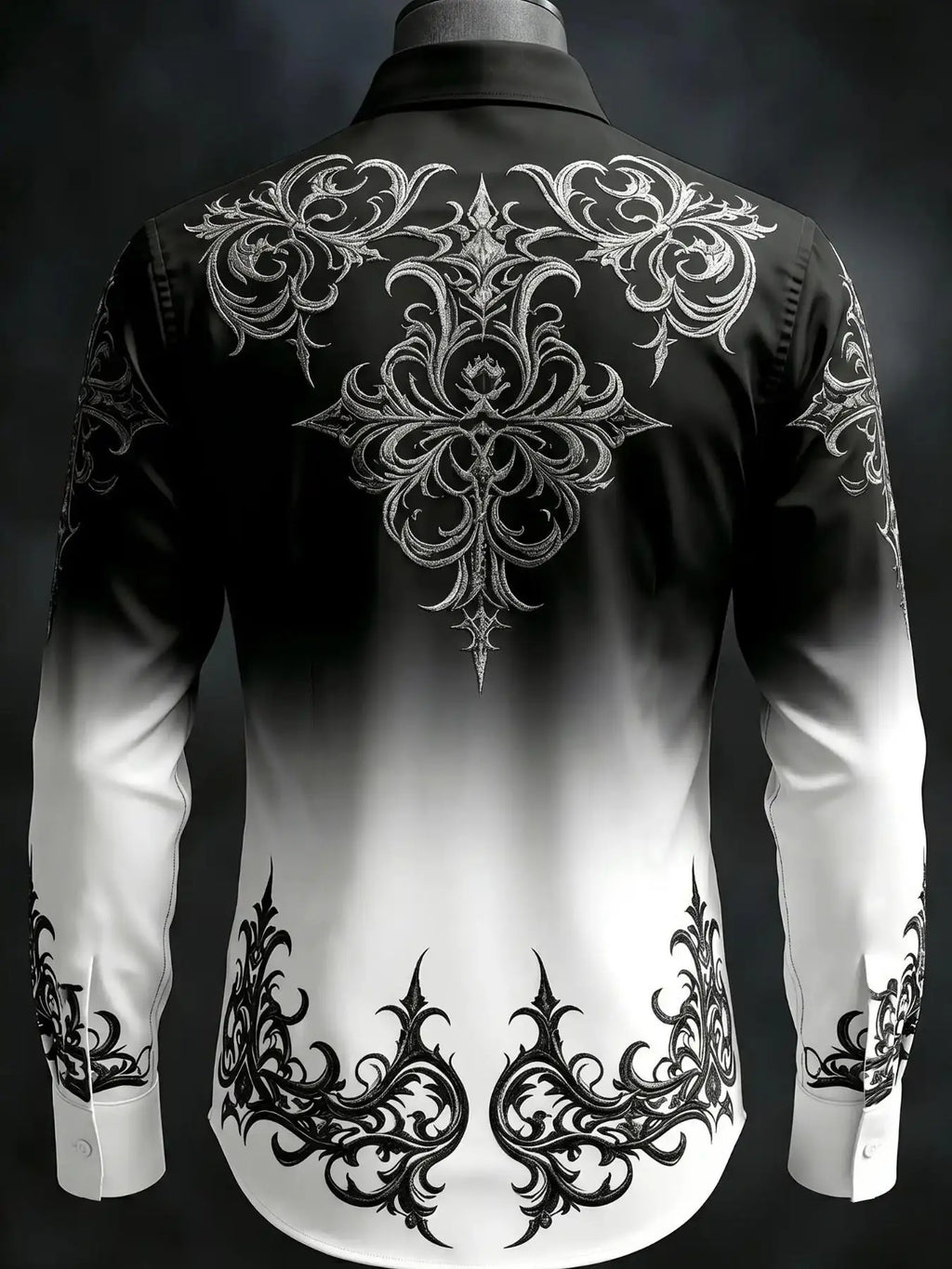 Men’s Baroque Print Gradient Shirt – Long Sleeve Button-Down Statement Shirt