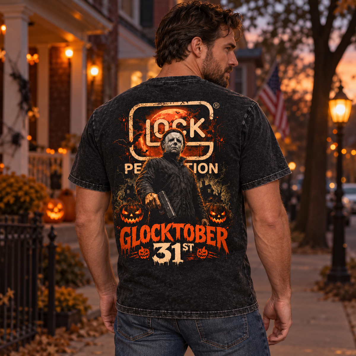 Michael Myers Glocktober 31st Halloween Graphic T-Shirt/Sweatshirt/Hoodie – Horror Pumpkin Front & Back Tee