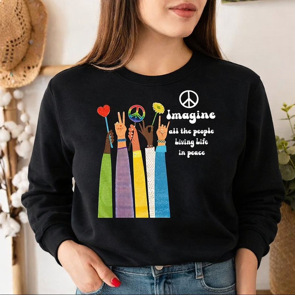Imagine All The People Living Life In Peace, Beatles Song Lyrics Shirt, John Lennon Music, Hippie Life, Gift For Friend