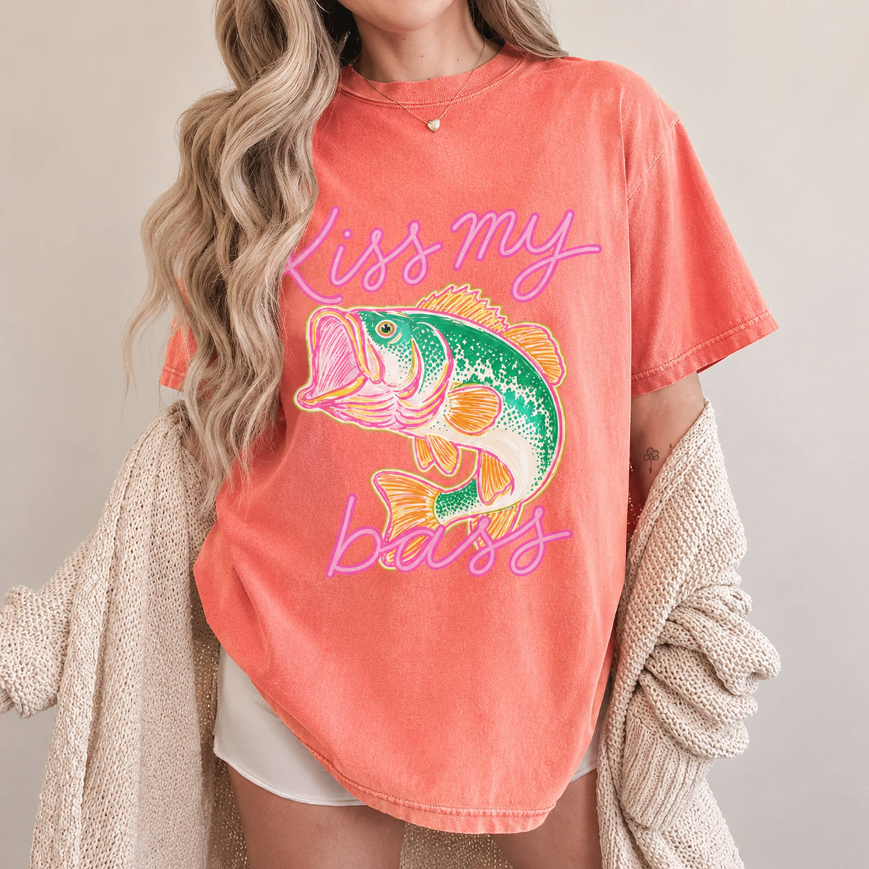 BojjiCo Kiss My Bass Fish T-Shirt/Sweatshirt/Hoodie - Cute Preppy Lake Life Outfit Sassy Fishing Gift for Her
