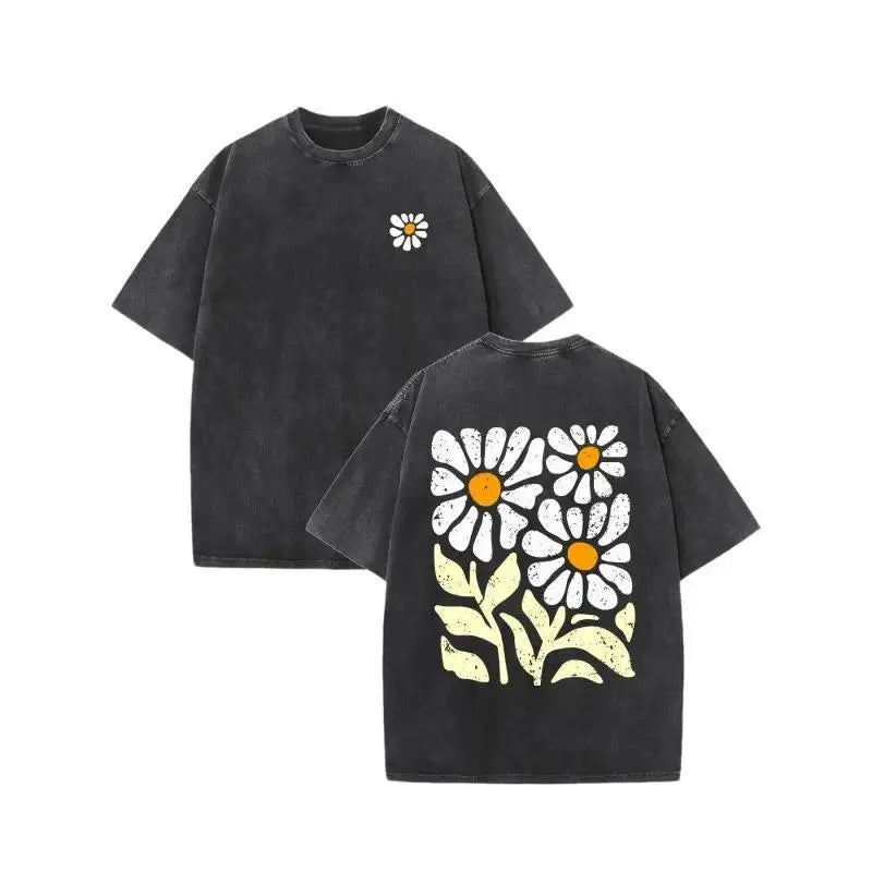 Vintage Daisy Graphic T-Shirt/Sweatshirt/Hoodie – Washed Cotton Front & Back Floral Tee