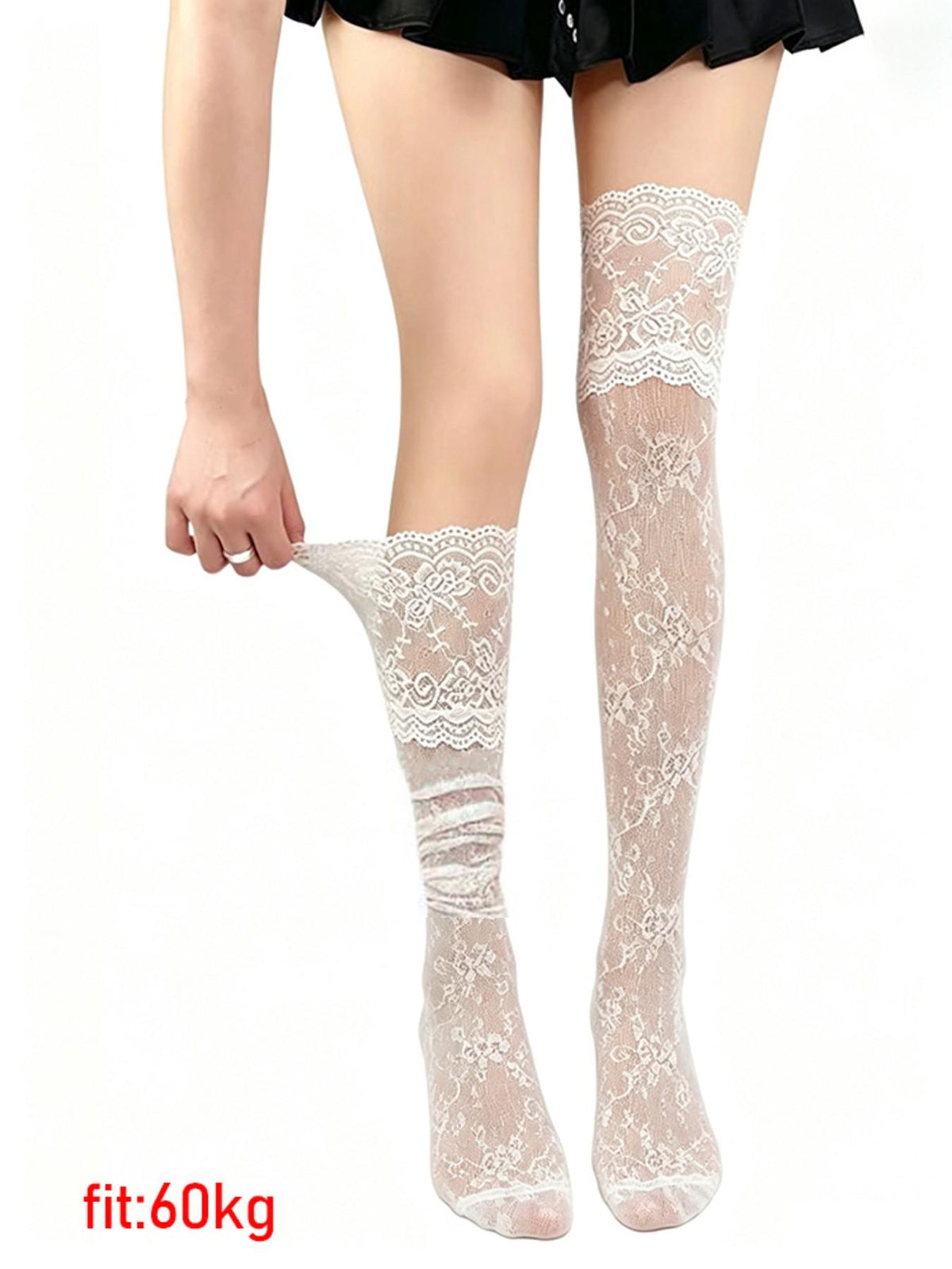 Women's Floral Lace Thigh High Stockings – Sheer Romantic Over-the-Knee Socks(One Size)