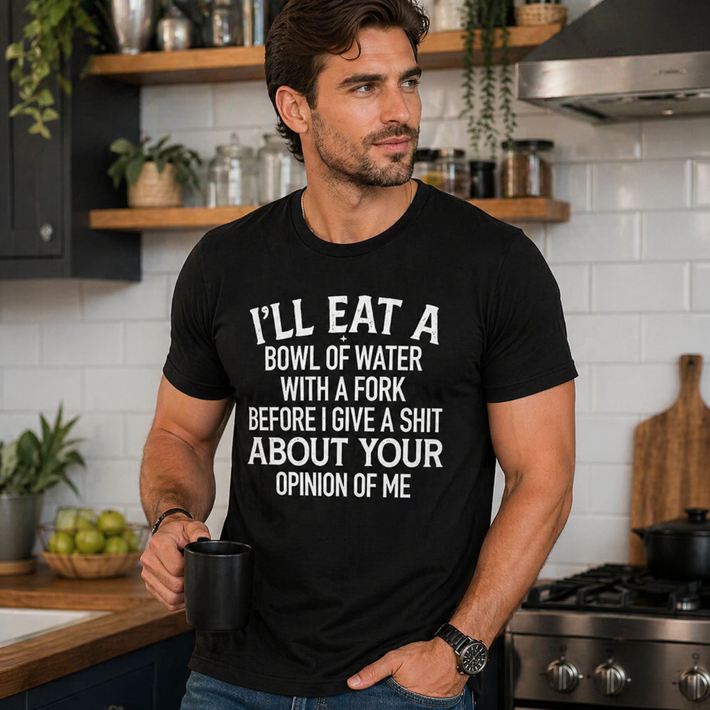 “I’ll Eat a Bowl of Water with a Fork” Funny T-Shirt/Sweatshirt/Hoodie – Don’t Care Attitude Graphic Tee