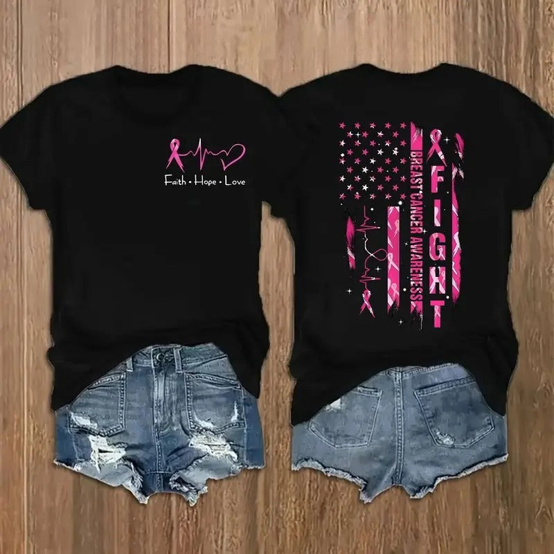 Breast Cancer Awareness T-Shirt/Sweatshirt/Hoodie – Faith Hope Love Pink Ribbon American Flag Tee