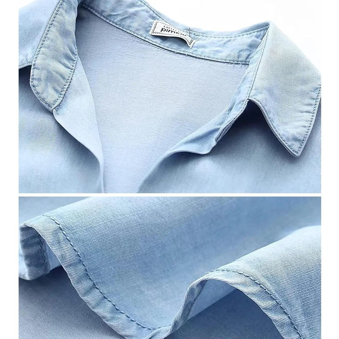 Women’s Tencel Chambray Denim Shirt – Oversized Button Down 3/4 Sleeve Top with Pockets