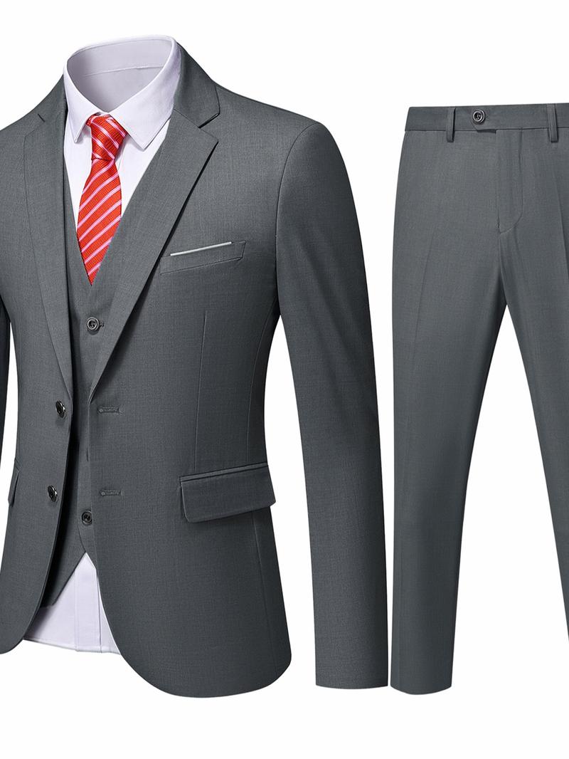 Men's Classic 3-Piece Suit Set – Slim Fit Blazer, Vest & Dress Pants for Weddings & Business（Tie Not Included）