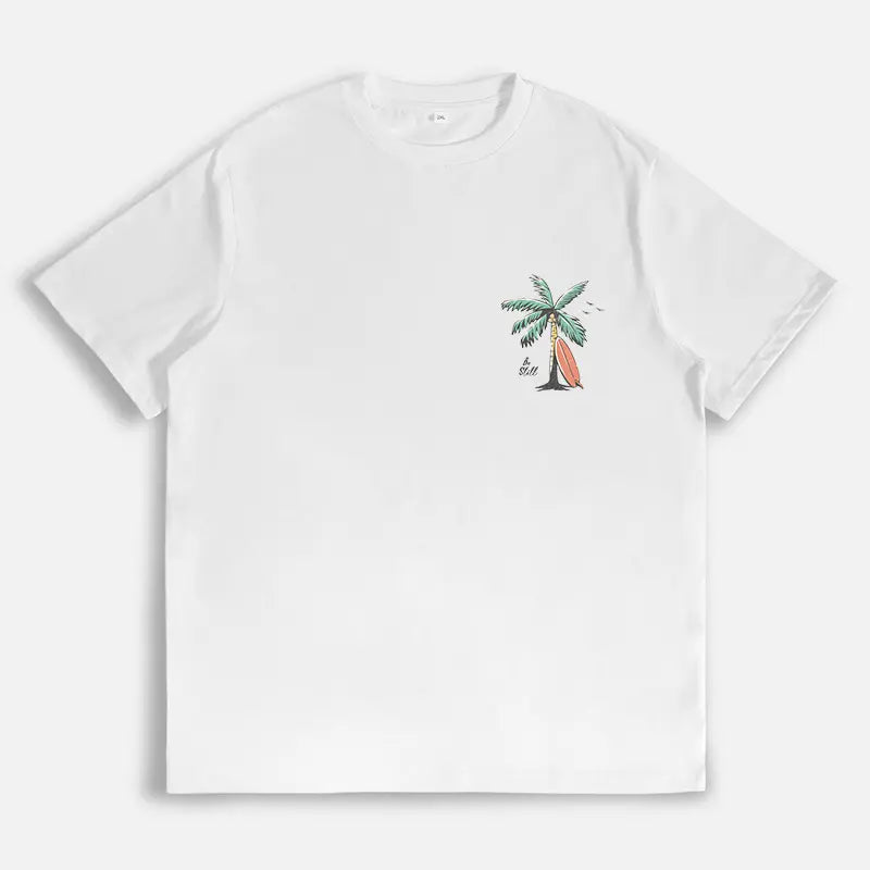 Christian Bible Verse Pattern T Shirt, Beachy Backprint Tops, Trendy Coconut Tree Shirt Unisex Tee Teen Baptism Gift Ocean Inspired Style Womenswear Printed