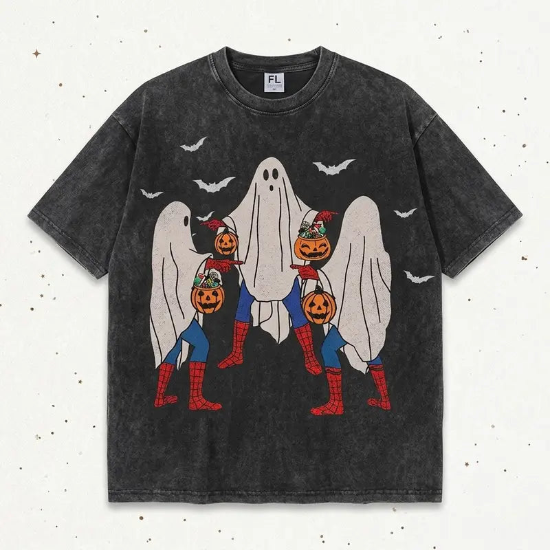 Funny Bedsheet Ghost Halloween T-Shirt/Sweatshirt/Hoodie – Vintage Trick or Treat Washed Graphic Tee