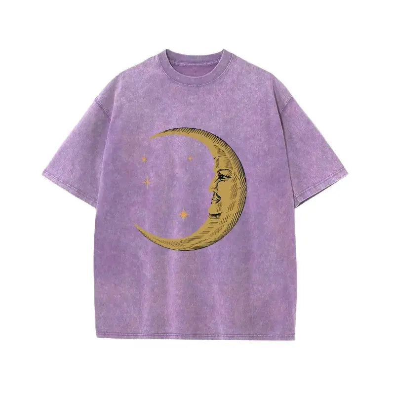 🌙 Celestial Moon Graphic Tee - Vintage Washed T-Shirt