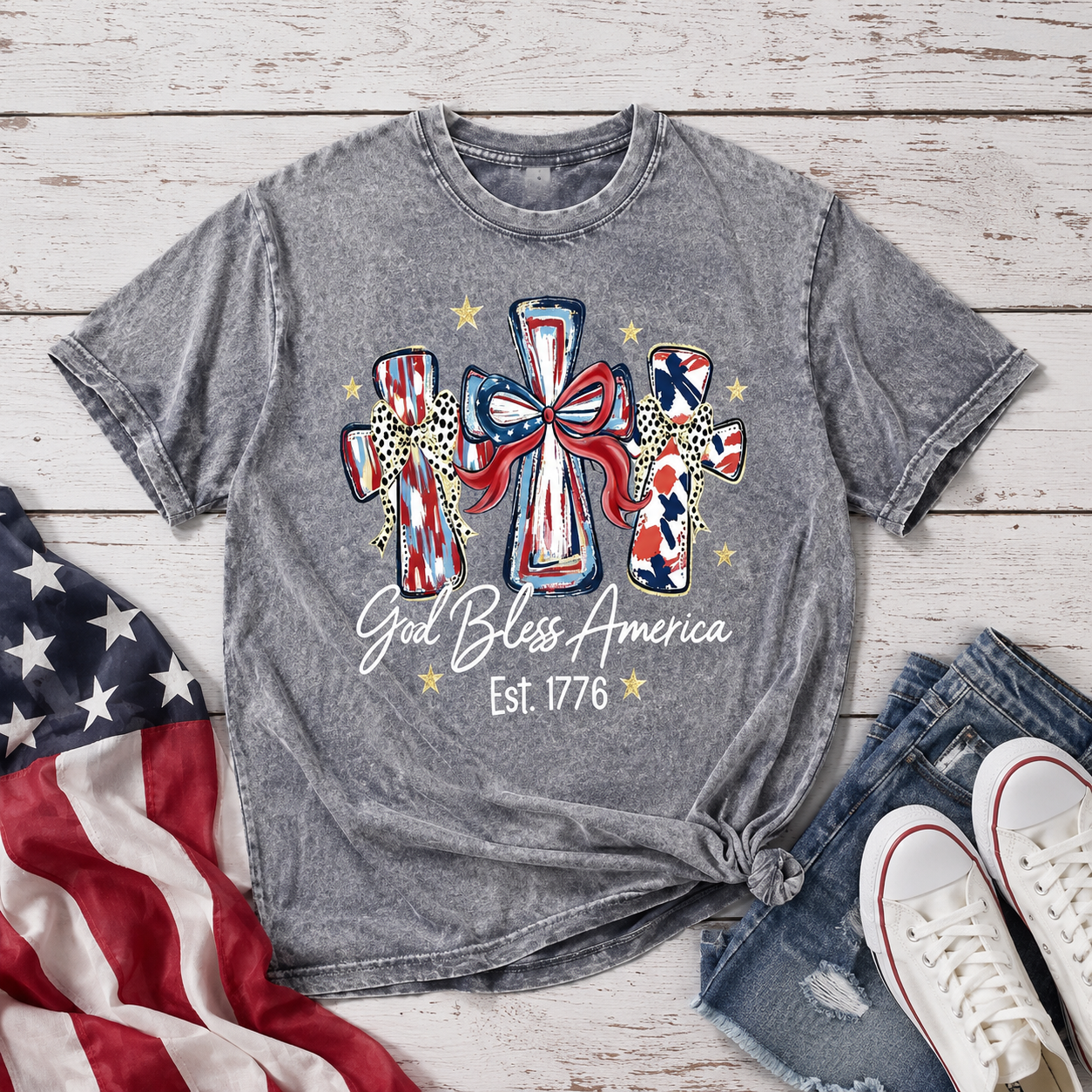 God Bless America Cross Graphic Tee 🇺🇸✝️