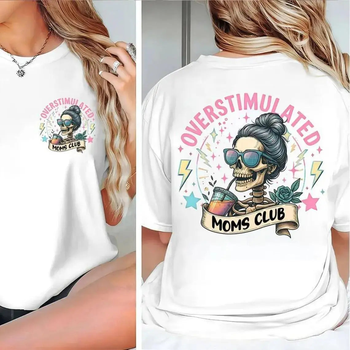 Overstimulated Mom Club Shirt/Sweatshirt/Hoodie – Funny Skeleton Mama Graphic Tee, Mother’s Day Gift, Funny Mama