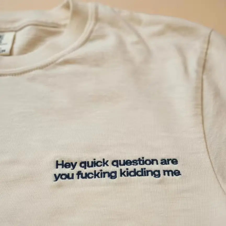 "Hey Quick Question Are You Kidding Me" Embroidered T-Shirt/Sweatshirt/Hoodie – Funny Unisex Shirt