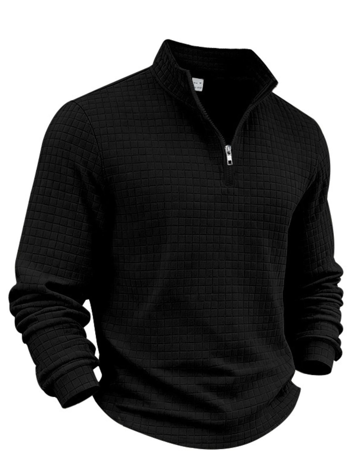 Men's Textured Quarter Zip Pullover – Casual Stand Collar Long Sleeve Sweatshirt