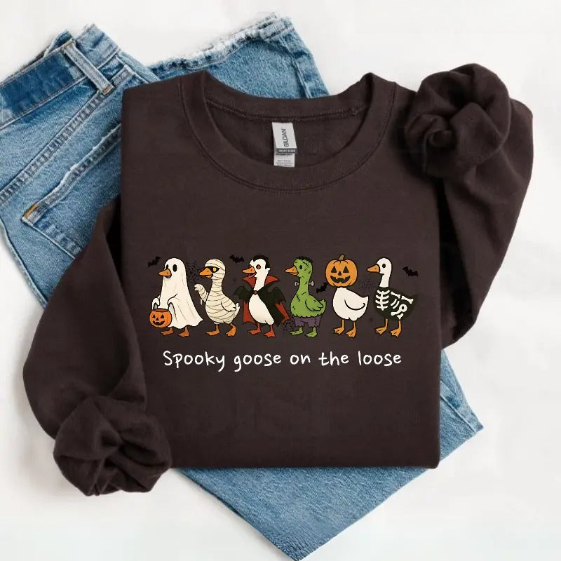 Spooky Goose on the Loose Sweatshirt/Hoodie/T-shirt – Cute Halloween Goose Graphic Crewneck