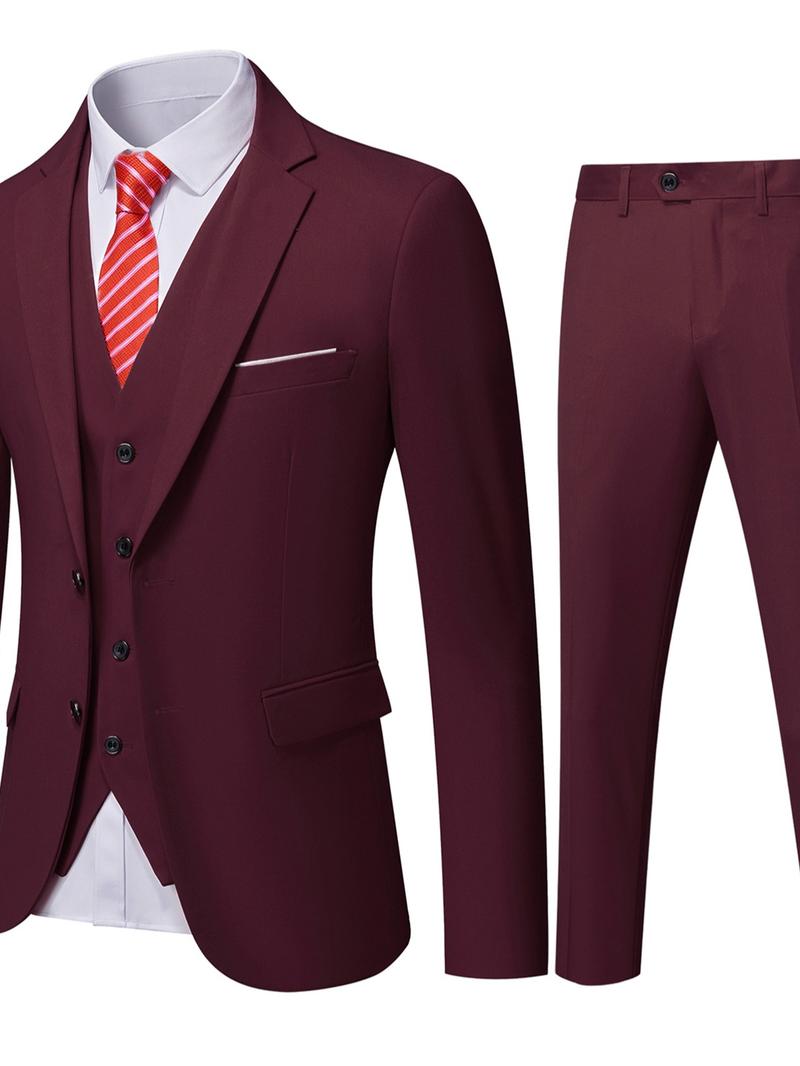 Men's Classic 3-Piece Suit Set – Slim Fit Blazer, Vest & Dress Pants for Weddings & Business（Tie Not Included）