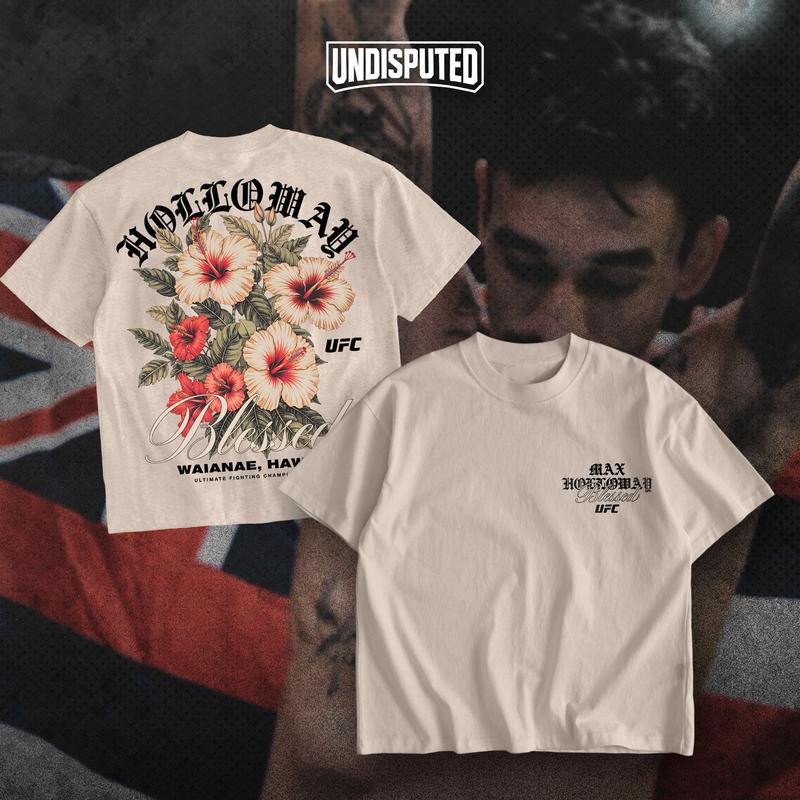 UNDISPUTED Max Holloway "Blessed" Hawaii Hibicus UFC Heavy Cotton T-shirt UFC 318 BMF Shirt Fan Apparel Menswear Direct-to-garment Breathable Printing