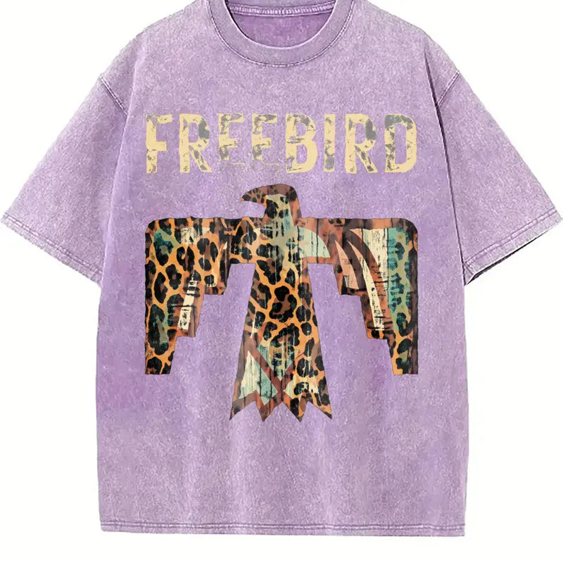 Freebird Thunderbird Graphic Tee – Vintage Washed Leopard Print Western T-Shirt/Sweatshirt/Hoodie