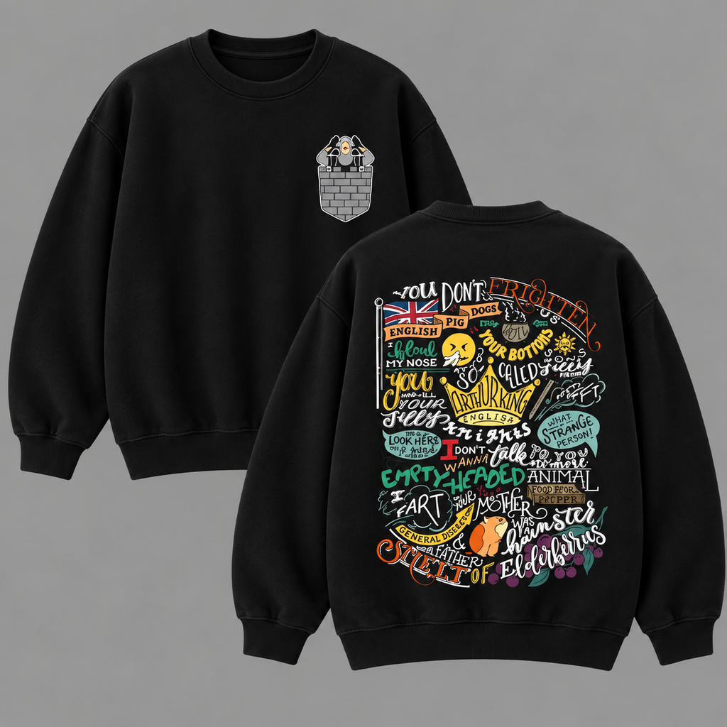 Monty Python and the Holy Grail T-Shirt/Sweatshirt/Hoodie – Retro 70s Comedy Movie Quotes Front & Back Graphic Tee