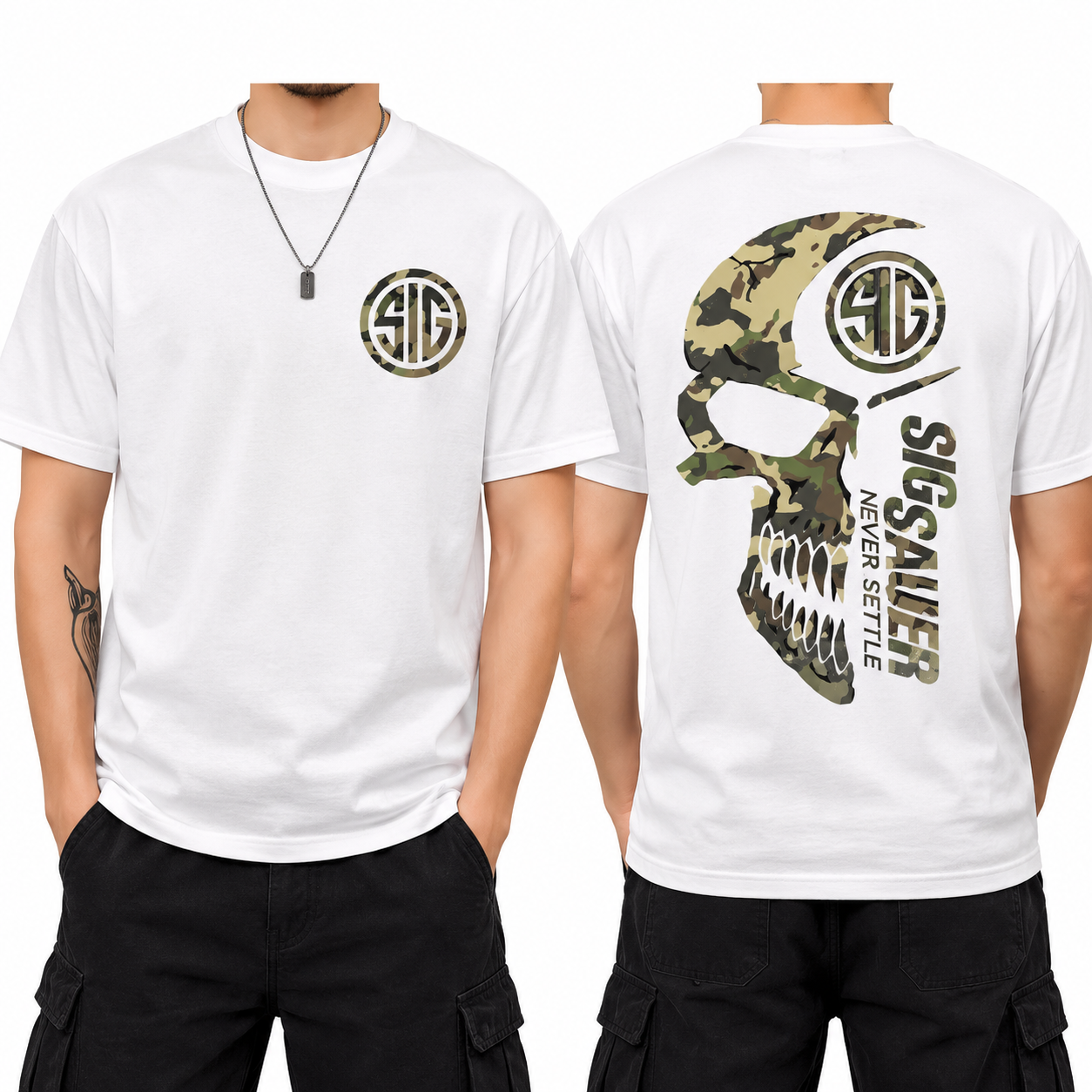 Men’s Camo Skull Graphic T-Shirt/Sweatshirt/Hoodie – Tactical Military Streetwear Back Print Tee