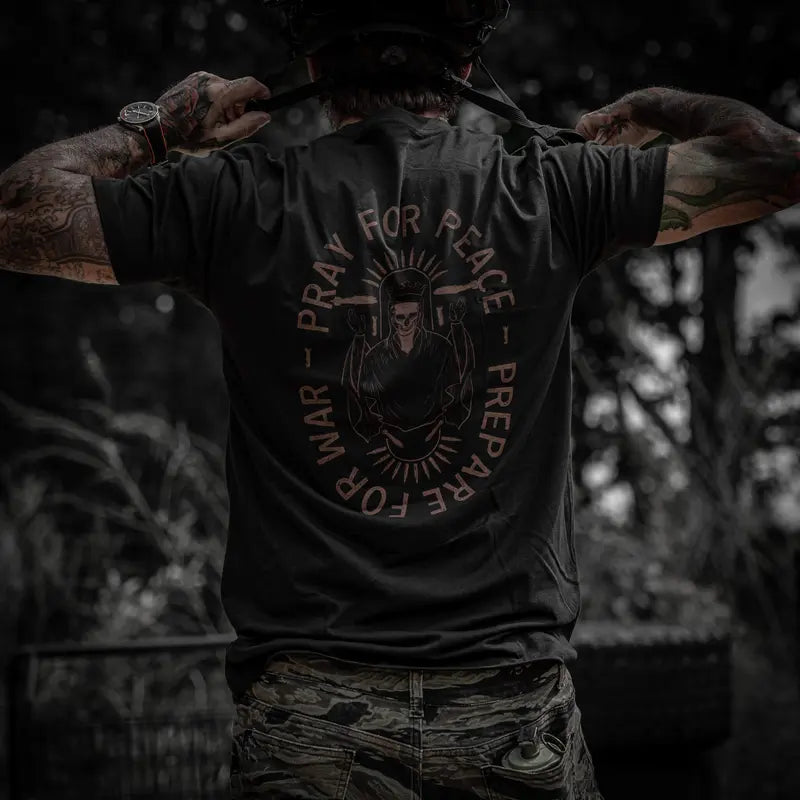 Pray for Peace Prepare for War T-Shirt/Sweatshirt/Hoodie – Vintage Gothic Skeleton Graphic Tee