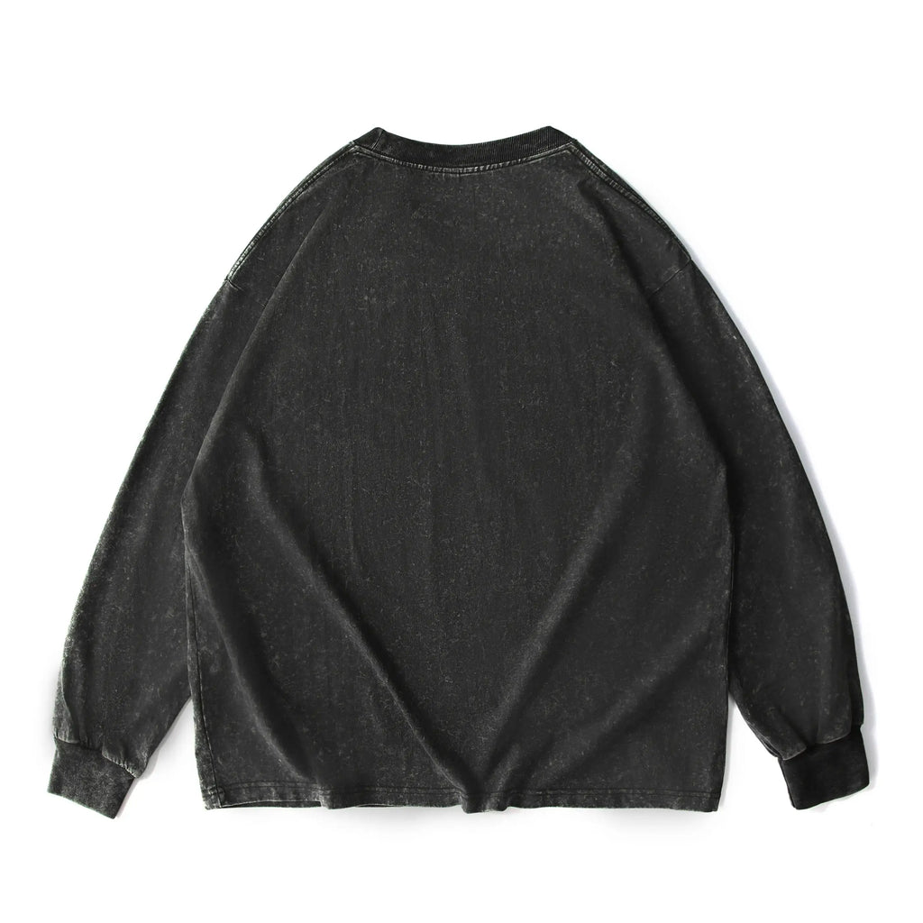 Men’s Vintage Washed Long Sleeve T-Shirt/Sweatshirt/Hoodie – Oversized Crewneck Relaxed Fit Streetwear Tee