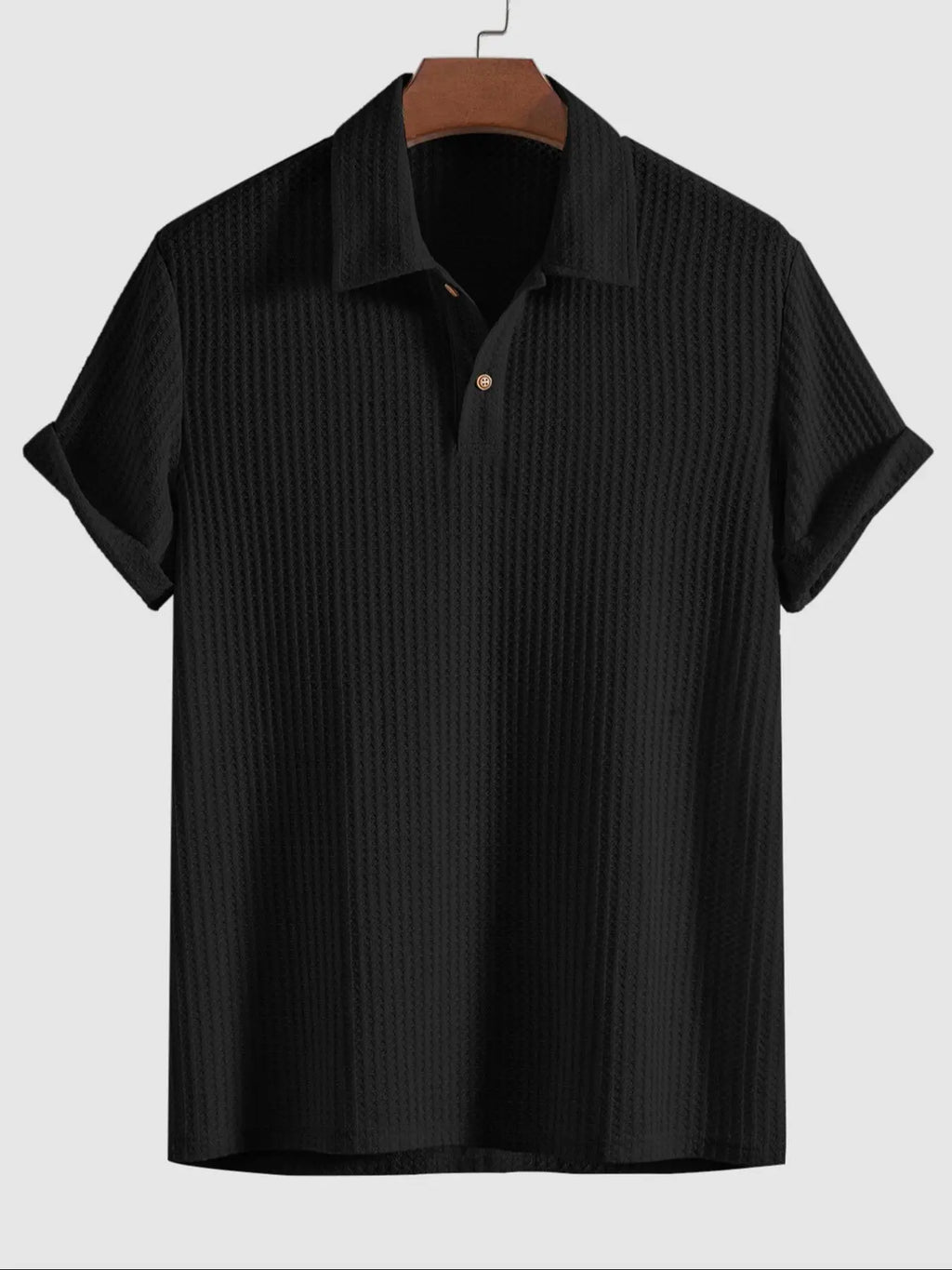 Men's Textured Knit Polo Shirt – Luxury Casual Short Sleeve Golf Style Top