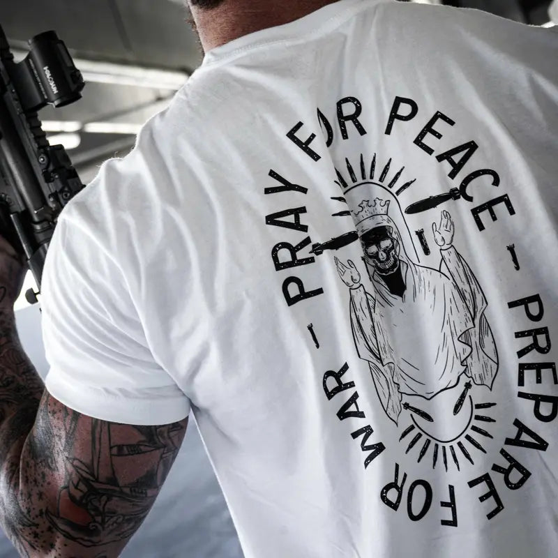 Pray for Peace Prepare for War T-Shirt/Sweatshirt/Hoodie – Vintage Gothic Skeleton Graphic Tee